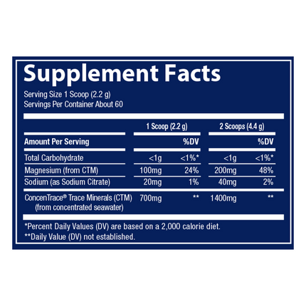 Trace Minerals Research ConcenTrace Daily Mineral Powder - Blue Raspberry 132 grams Supplement Facts