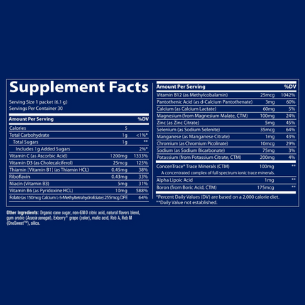 Trace Minerals Research Electrolyte Stamina Power Pak - Mixed Berry 30 packets Supplement Facts