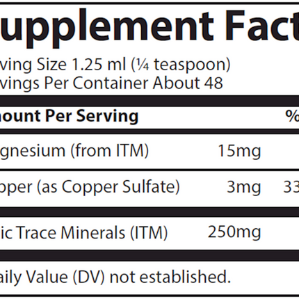 Trace Minerals Research Liquid Ionic Copper 59 ml Supplement Facts