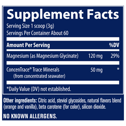 Trace Minerals Research Magnesium Glycinate Powder Orange 180 grams Supplement Facts