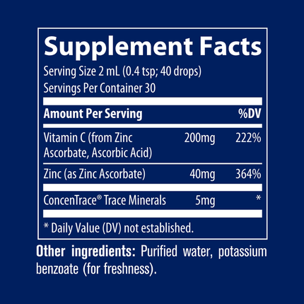 Trace Minerals Research Vitamin C + Ionic Zinc 59 ml Supplement Facts