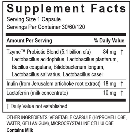 Transformation Enzyme Probiotic 60 caps Supplement Facts 