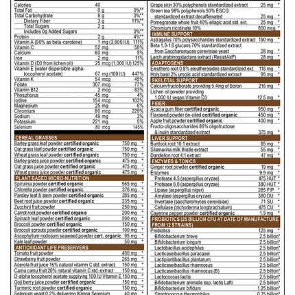 Vibrant Health Green Vibrance Choc Coconut 25 servings Supplement Facts 