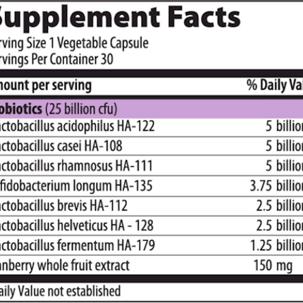 Vibrant Health UT Biotic Capsules 30 vegcaps Supplement Facts