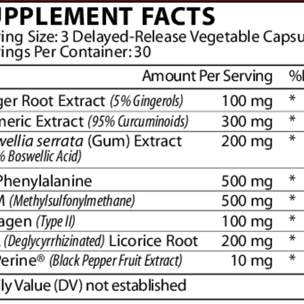 Vinco InjuRecov Trifecta 90 vegcaps Supplement Facts