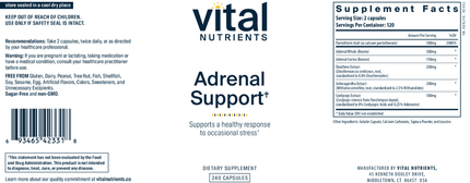 Vital Nutrients Adrenal Support 240 caps Supplement Facts 