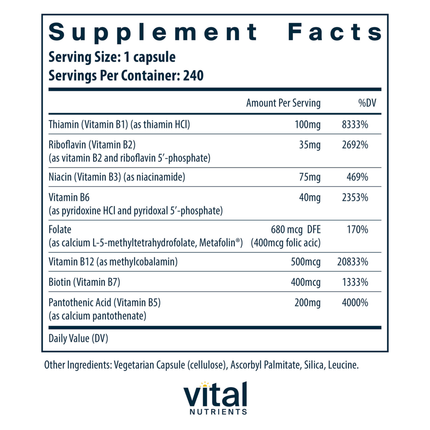 Vital Nutrients B-Complex 240 vegcaps Supplement Facts 