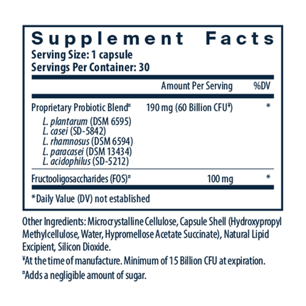 Vital Nutrients Hyperbiotics Prebiotic + Probiotic 60 Billion CFU 30 caps Supplement Facts