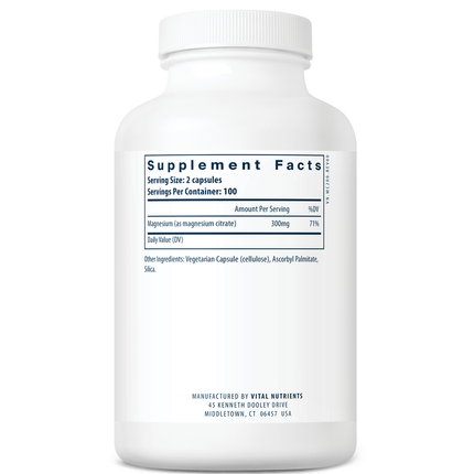 Vital Nutrients Magnesium Citrate 150mg 200 caps Supplement Facts