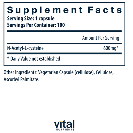 Vital Nutrients	NAC 600mg 200 vegcaps