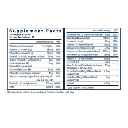 Vital Nutrients Once Daily Multivitamin 30 caps Supplement Facts
