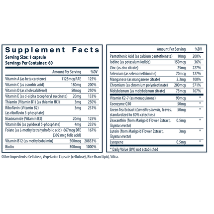 Vital Nutrients Once Daily Multivitamin 60 caps Supplement Facts