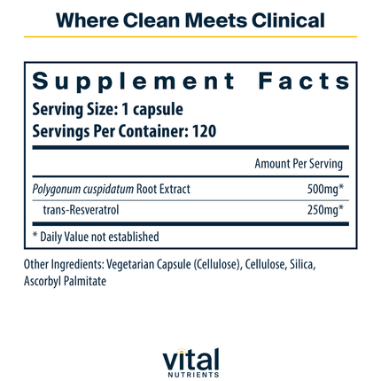 Vital Nutrients Resveratrol 500mg 60c Supplement Facts 