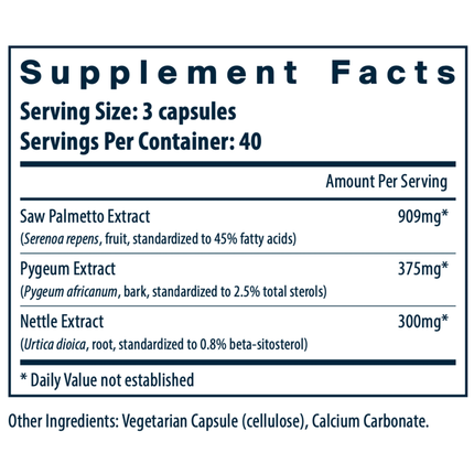 Vital Nutrients Saw Palmetto Pygeum Nettle Root 120vcaps Supplement Facts