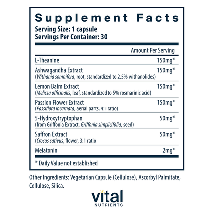 Vital Nutrients Sleep + Recover 30c Supplement Facts