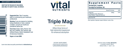 Vital Nutrients Triple Magnesium Complex 180 vcaps Supplement Facts