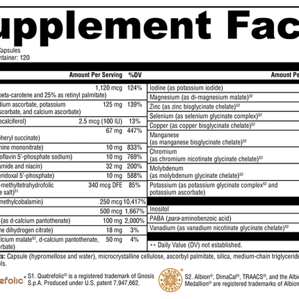 Xymogen ActivNutrients without Iron Supplement Facts 