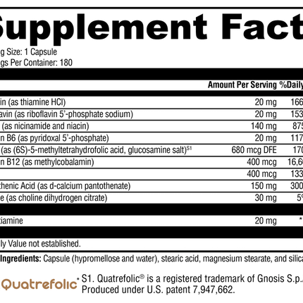 Xymogen B Activ 180 C Supplement Facts 