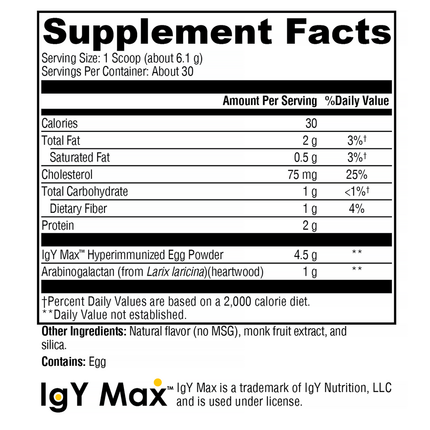 Xymogen IG 26 Plus DF Natural Vanilla 30 Serv Supplement Facts 