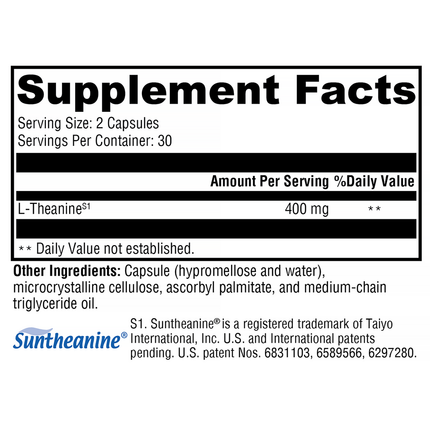 Xymogen L-Theanine 60 C Supplement Facts 