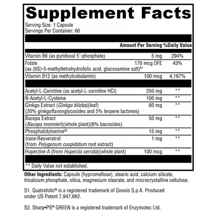 Xymogen MemorAll 60 C Supplement Facts 