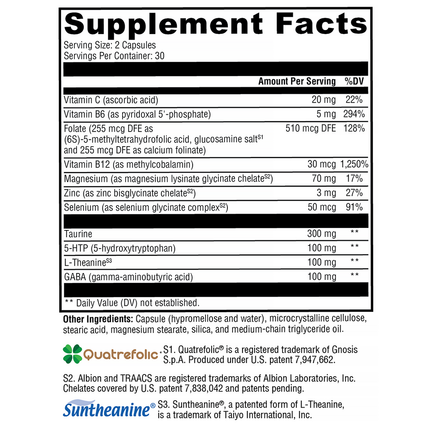 Xymogen Mood Food ES 60 C Supplement Facts 