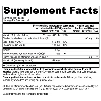 Xymogen OSAplex MK-7 60 pkt Supplement Facts 