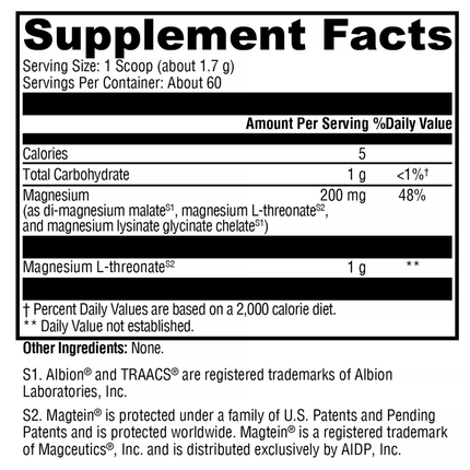 Xymogen OptiMag Neuro Unflavored 60 Serv Supplement Facts