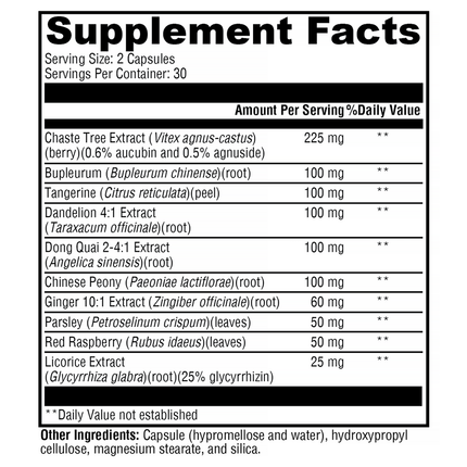 Xymogen PMS Soothe 60 C Supplement Facts