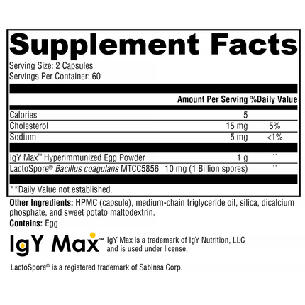 Xymogen ProbioMax IG 26 DF 120 C Supplement Facts