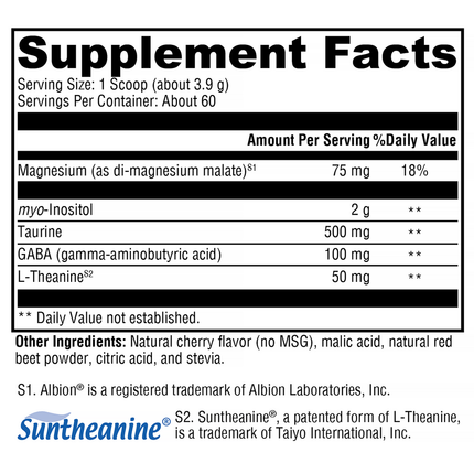 Xymogen RelaxMax Cherry 60 Serv Supplement Facts 