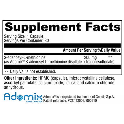 Xymogen SAM-e 30 C Supplement Facts