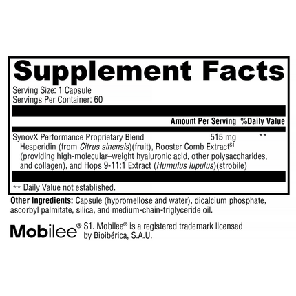 Xymogen SynovX Performance 60 C Supplement Facts 