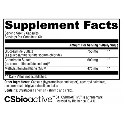 Xymogen SynovX Recovery 120 C Supplement Facts 