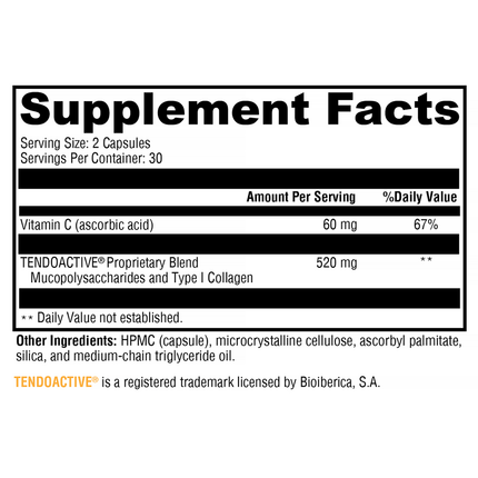 Xymogen SynovX Tendon and Ligament 60 C Supplement Facts 