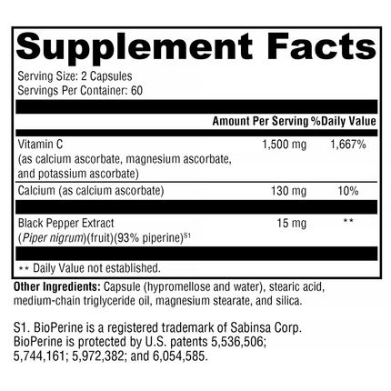 Xymogen Xcellent C 120 C Supplement Facts 