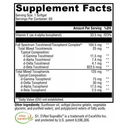 Xymogen Xcellent E 60 sg Supplement Facts 