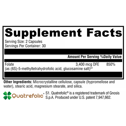 Xymogen 5-MTHF Supplement Facts