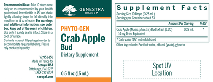 Seroyal/Genestra Crab Apple Bud 05 fl oz Suplement Facts 