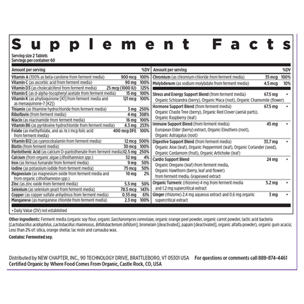 New Chapter Women's Advanced Multi 120 tabs Supplement Facts