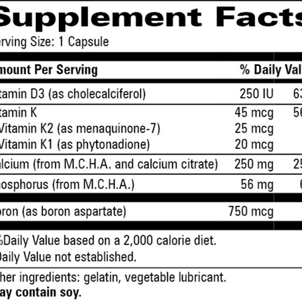 Progressive Labs M.C.H.C. 120 caps Supplement Facts 