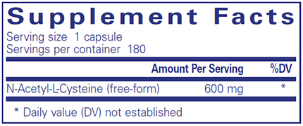 Pure Encapsulations NAC 600 mg 180 vcaps Supplement-Facts