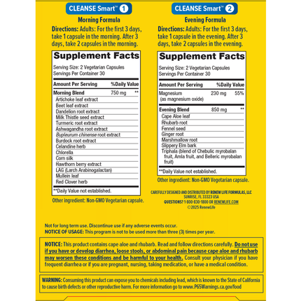 Renew Life Cleanse Smart 1 kit Supplement Facts 