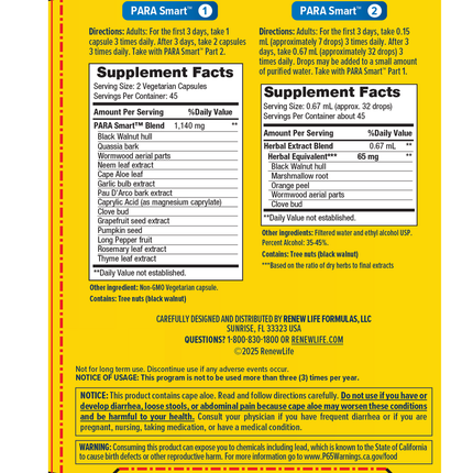 Renew Life Para Smart  Part 2 14 Day Kit Supplement Facts 