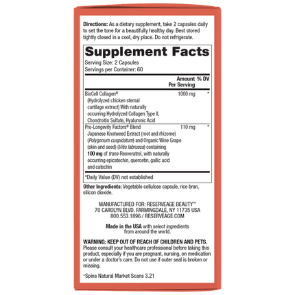 Reserveage Collagen Booster 120 caps Supplement Facts 