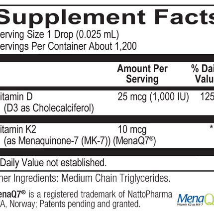 Vitamin D3 + K2 liquid 1 oz