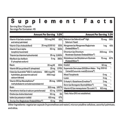 Seeking Health Multivitamin One 45 Capsules Supplement Facts