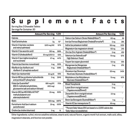 Seeking Health Optimal Multivitamin Chewable 60 Tablets Supplement Facts