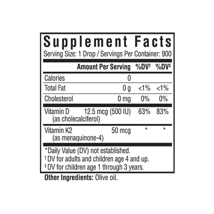 Seeking Health Vitamin D3 + K2 Drops 1 fl oz Supplement Facts