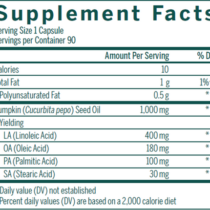 Seroyal/Genestra Pumpkin Capsules 90 gels Supplement Facts 